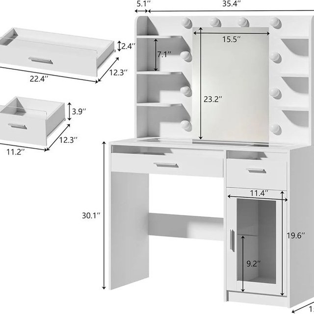 //Hot Selling Modern Multifunctional Light Dressing Table With LED Mirror Large Capacity Storage Bedroom Makeup Vanity Desk