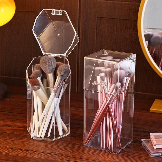 1pc Transparent Makeup Brush Storage Bin Durable Sturdy Bathroom Makeup Organizer Suitable Use in Homes Bedrooms Dormitories