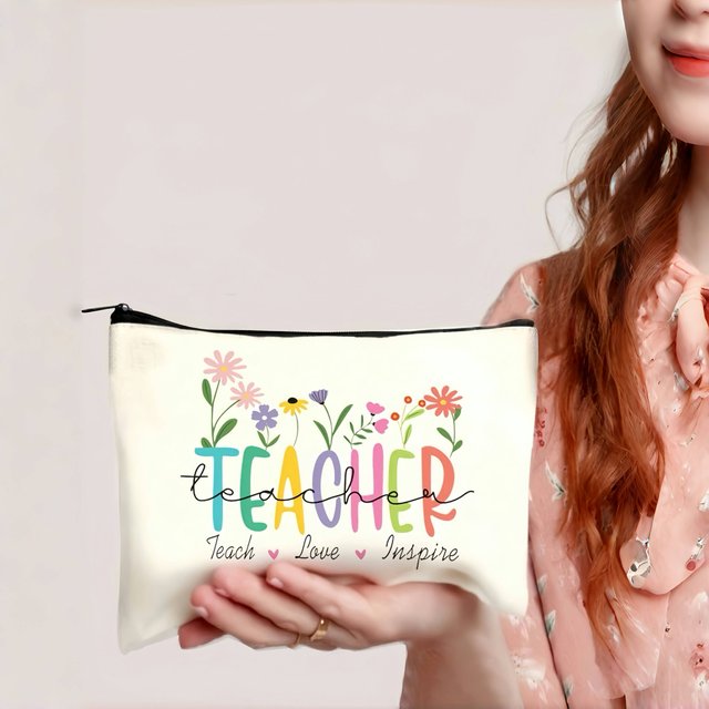 Teacher Themed Cosmetic Bag Colorful Fabric Pouch with Inspirational Quotes Ideal for Makeup Coins Stationery Travel Essentials