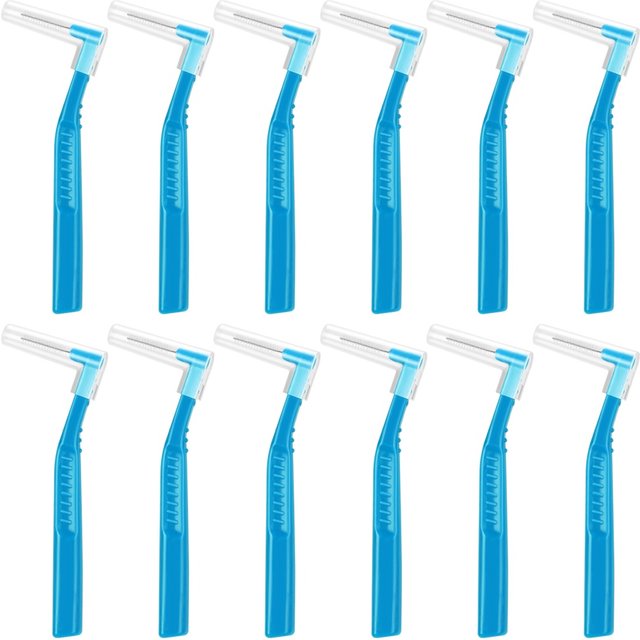 L-shape Interdental Brushes 0.7-1.2mm, Dental Orthodontics Flosser Between Teeth Cleaning, Oral Care Soft Toothbrush(Pack of 12)