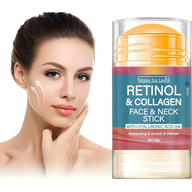 Retinol and Collagen Face and Neck Care Stick, Contains 5% Hyaluronic Acid, Moisturizing and Firming, Locks in Moisture, Day and Night Care, Portable Skincare