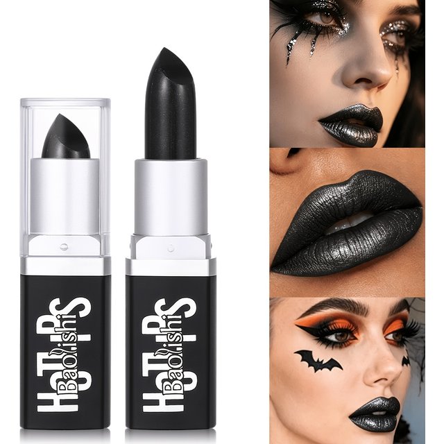 BAOLISHI Black Lipstick Matte Pearlescent Double Texture Dark Lipstick Halloween Creative Cos Personalized Lip Makeup
