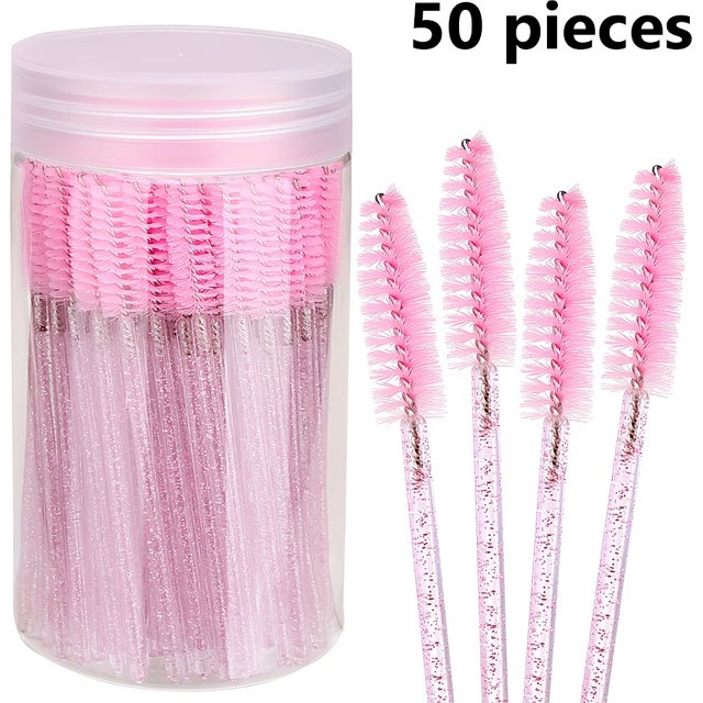 50-Piece Eyelash and Eyebrow Comb Brush Set, Specialized Mascara Brush Heads for Eyelash Extension Care, Combing and Separating Eyelashes, Eyebrow Shaping Brush, Portable Travel Makeup Tool, Easy to