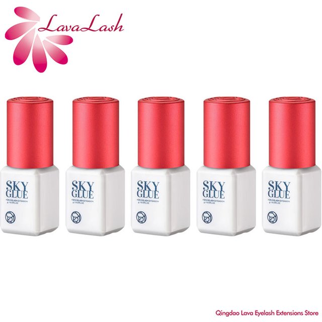5 Bottles SKY S+ Glue for Eyelash Extension 5ml Original Red Cap False Lash Glue Sky Adhesive Supplies Makeup Tools Black Colas