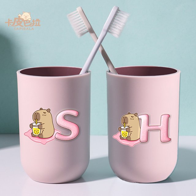 Kawaii Capybara Child Mouthwash Cups Creative Cartoon 26 Letter Printed Toothbrush Cup Cute Water Cups New Tooth Glass Home Gift