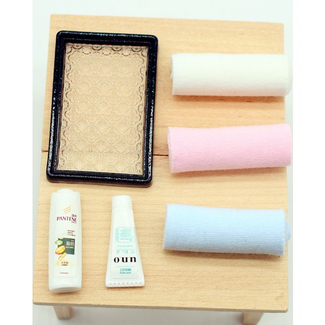 Detailed Miniature 1/12 Scale Facial Cleanser, Shampoo and Towel Bathroom Set for Dollhouses and Dolls House Accessories