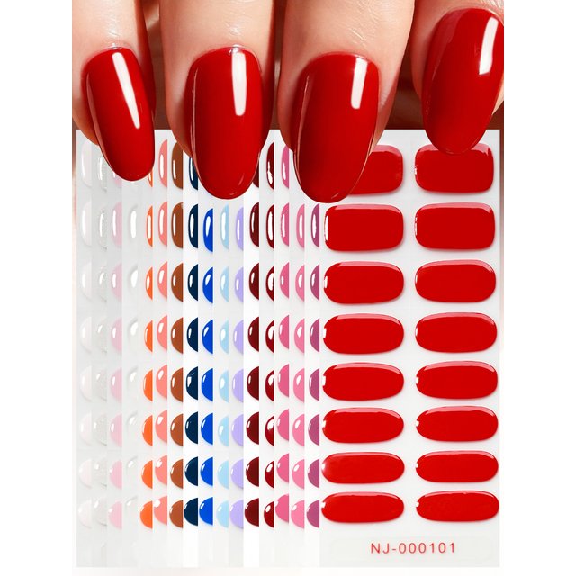 16Tips Semi-Cured Gel Nail Sticker Pure Color UV/LED Lamp Gel Nail Polish Wraps Long-Lasting Nail Strips Patch Nail Decoration
