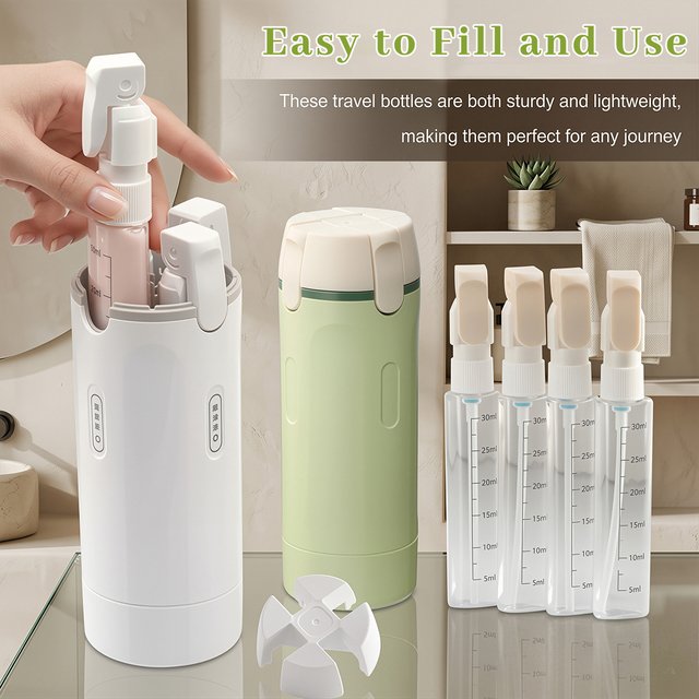 4 in 1 Travel Dispenser Bottle Portable Travel Refill Bottle Leakproof Travel Container for Perfume Shampoo Conditioner Lotion