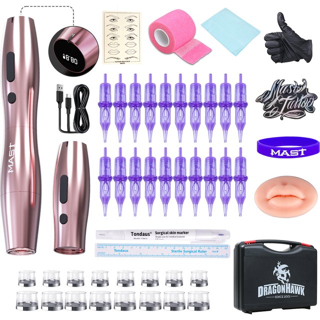 Mast P20 Wireless Tattoo Machine Full Kit 2.5mm Stroke Permanent Makeup Pen 1000mAh Battery 122g Lightweight Design for PMU Work