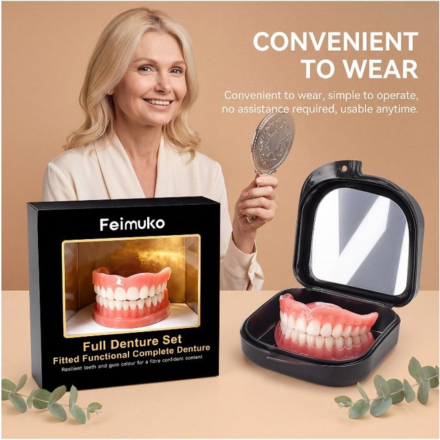 Premium Custom Upper & Lower Full Mouth Silicone Dentures, Lifelike Natural Teeth All-Day Comfort Boost Confidence & Oral Care