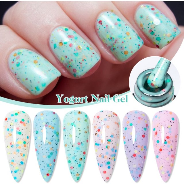 8ml Yogurt Gel Nail Polish Macaron Color Glitter Sequins Soak Off UV/LED Gel Varnish for Spring Summer Nail Supplies Nail Design