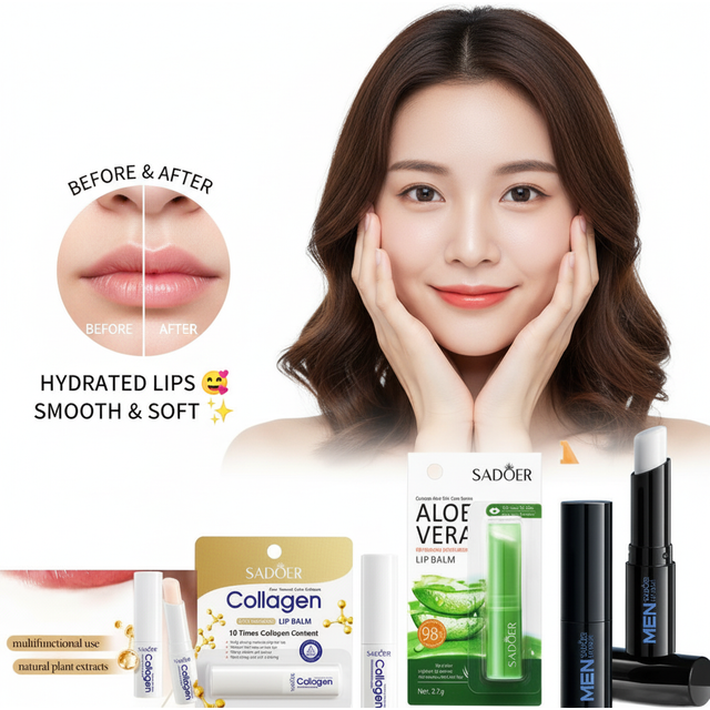 SADOER Collagen Lip Balm Moisturizing Anti Cracking Brightening Repair Nourishing Hydrating Lipstick Lips Skin Care Products