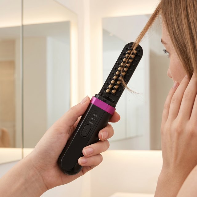 Portable Mini Cordless Hair Straightener Brush USB Rechargeable Straightening Comb, 2-in-1 Curling & Straightening Styling Tool