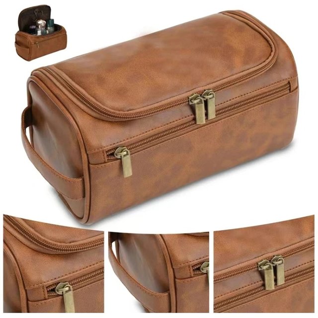 Large Leather Toiletry Bag Hanging Dopp Kit for men Women Waterproof Wash Bag Cosmetic Storage Bag Ideal for Traveling & Outdoor