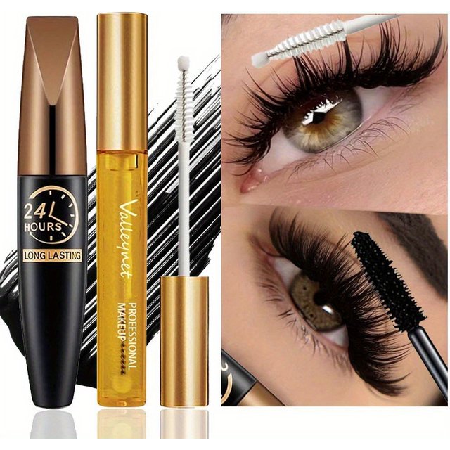 2Pcs/Set Natural Lash Care Serum + 5D Curling Mascara Lashes Curled Lashes, Long-lasting Waterproof Travel Eye Makeup Set