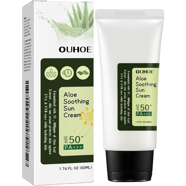 SPF50+ Facial Sunscreen Cream Refreshing Sunblock Non-Greasy Brightening Skin Aloe Vera Protective Face Body Sun Protection
