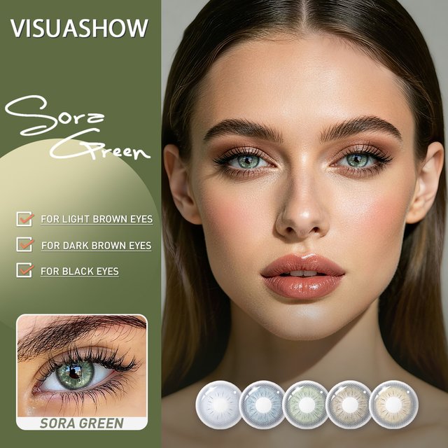 VISUASHOW Sora Green 14.2mm Half Year Myopia Prescription Colored Contact Lenses -1.00 to -8.00 Soft Lens for Daily Eye Cosmetic