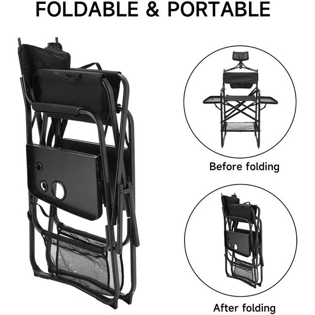Heavy Duty Tall Directors Chair Bar Height Padded Seat with Side Table And Foot Rest Folding Makeup Chair for Camping Home Patio
