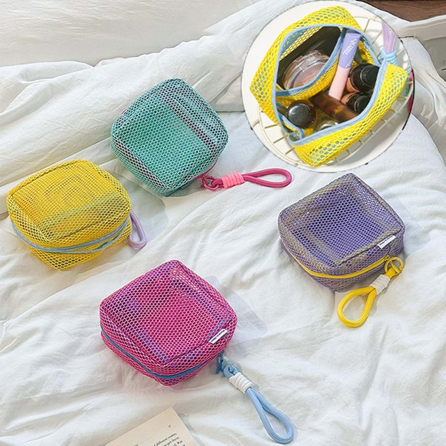Storage Bag Dopamine Fashionable Trendy Travel Business Trip High-capacity Mesh Portable Makeup Bag Lipstick Earphone Coin Purse