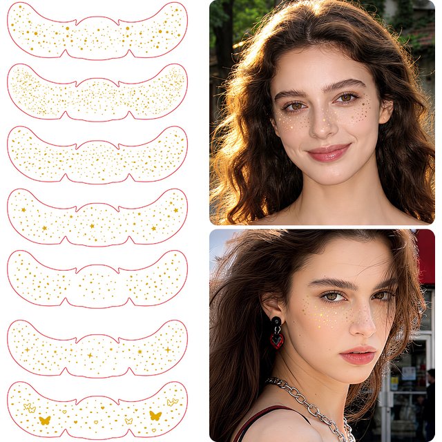 9pcs Hot Stamping Freckles Waterproof Temporary Tattoo Sticker Golden Silvery Metallic Flash Tatoo Glitter Body Art Face Makeup