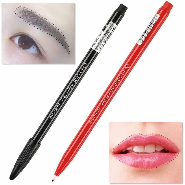 2Pcs Waterproof Tattoo Pencil Eyebrow Lip Liner Black Brown Red Microblading Surgical Skin Marker Pen Permanent Tattoo Supplies
