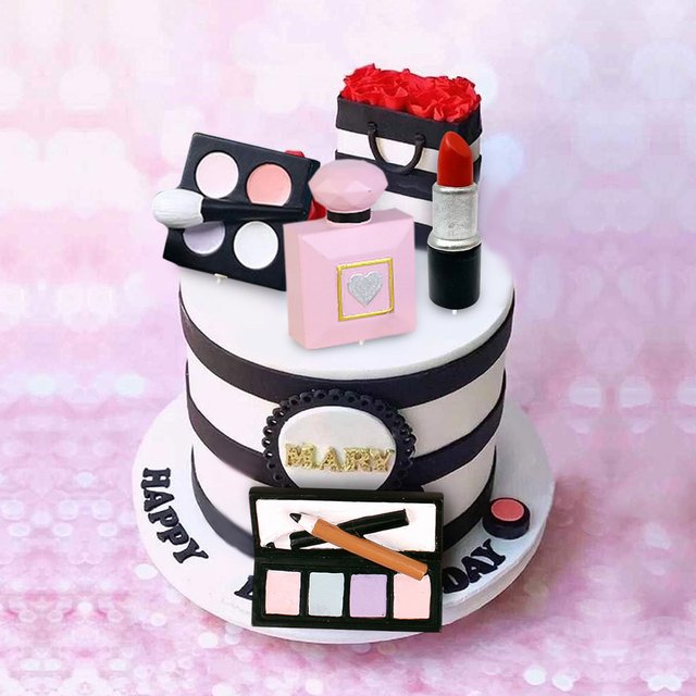 Ensemble de cosmétiques pour décoration de gâteaux, rouge à lèvres, ombre à paupières, poudre de parfum, maquillage pour fête d'anniversaire pour filles, fournitures de bal, 4 pièces