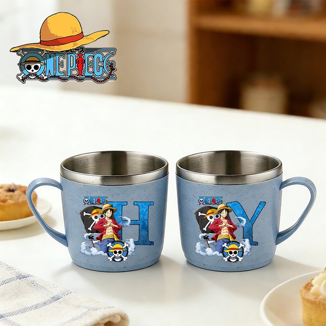 One Piece Water Cup Boy Girl Anime Letter Print Stainless Steel Toothbrush Cups Children Home Coffee Drink Bottle Milk Water Cup