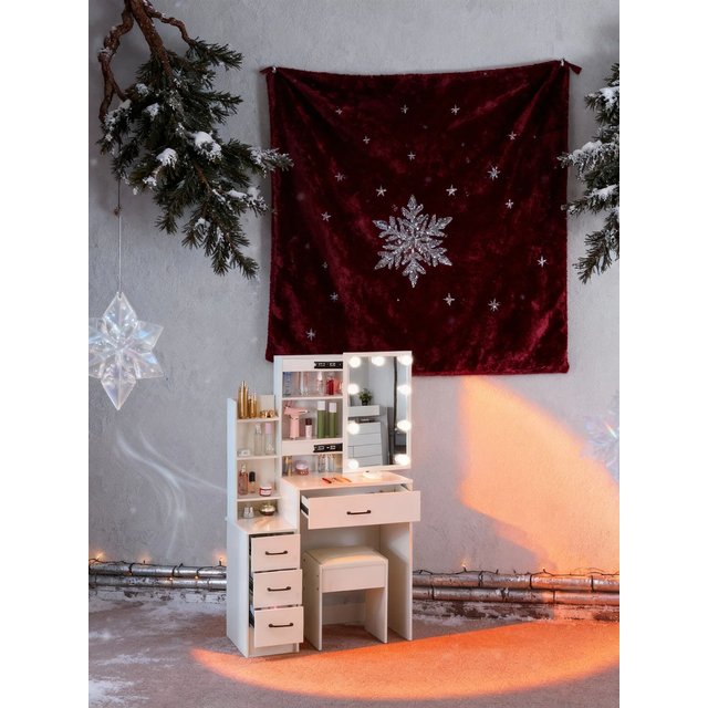 Makeup Vanity Dressing Table with Sliding Mirror 10 LED Lights Desk +Stool Set