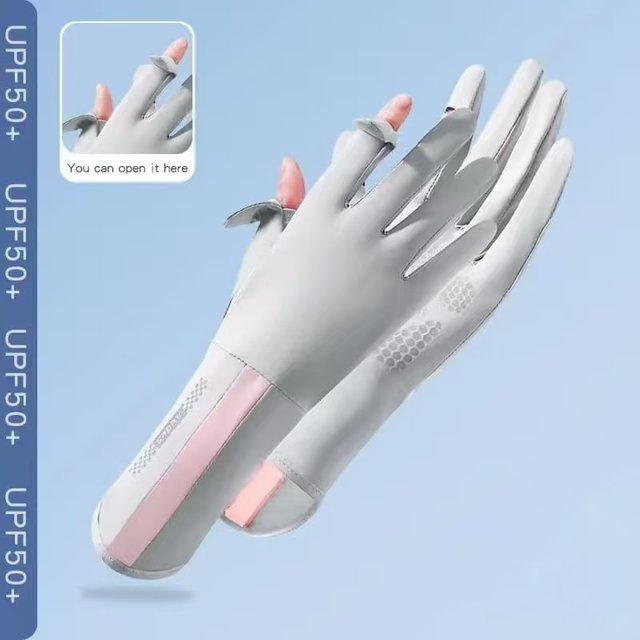 Thin Elastic Ice Silk Sunscreen Gloves Suitable for men and Women in Summer, UV Sports Bike Anti Slip Driving Clam Shell Touch S