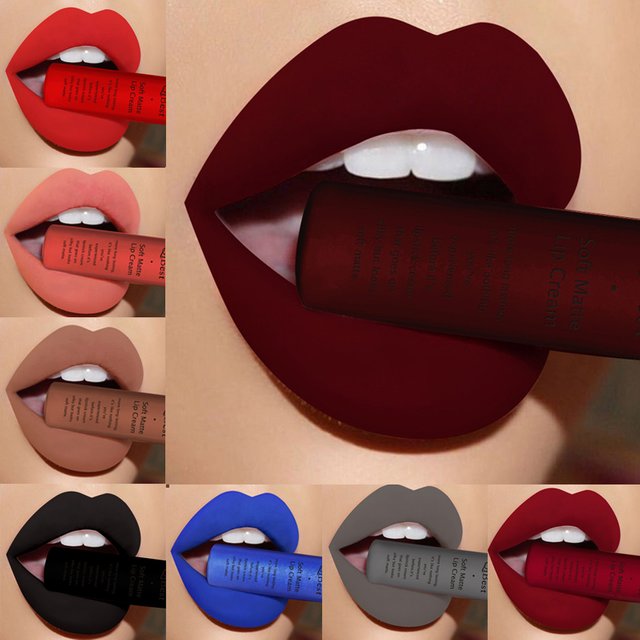 QIBEST Sexy Velvet Matte Lip Gloss Liquid Lipstick Lipgloss Beauty Red Nude Waterproof Long-lasting Lip Stain Makeup for women
