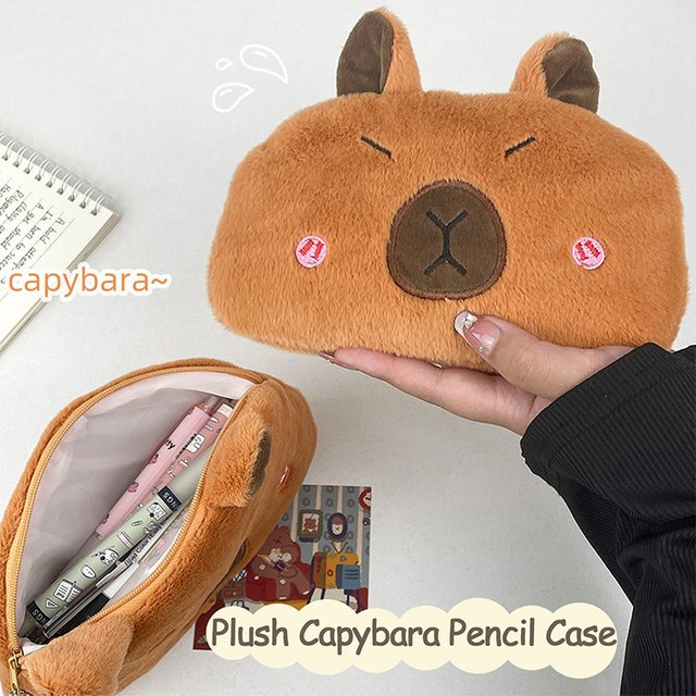 Cartoon Capibara Plush Pencil Case Capybara Large Capacity Pen Pouch Stationery Storage Bag Cosmetic Bag