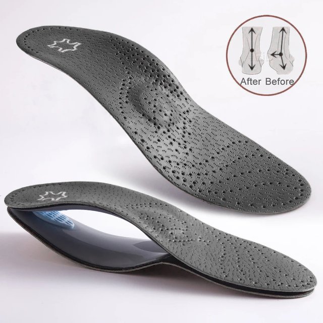 Leather Orthopedic Insole Orthotic Arch Support Instep Flat Foot Shoe Pad PU Latex Antibacterial Active Carbon Foot Care Unisex