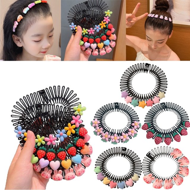 Girl Forehead Hair Comb Cartoon Insert Clip Round Disk Hairbrush New Styling Tool For Kids Back Head Hair Accessories