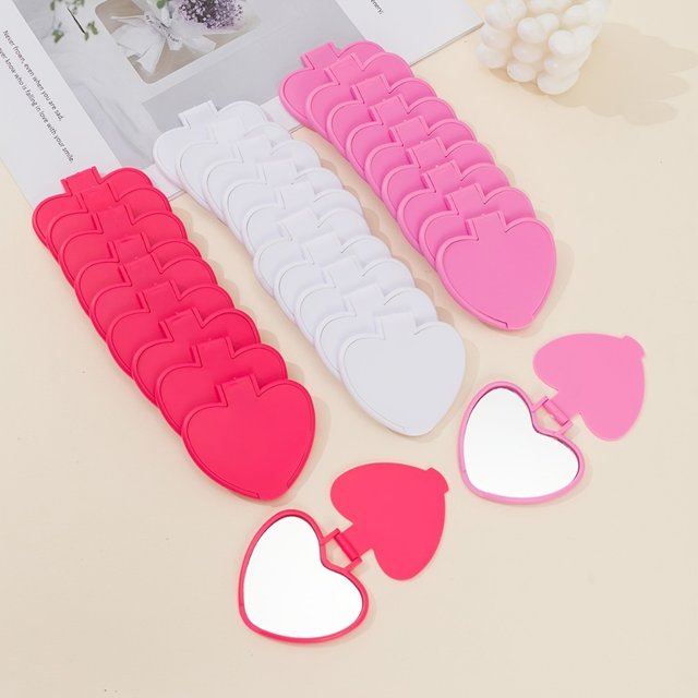5/15/30Pcs Heart Shaped Mini Folding Pocket Mirror Portable Travel Cosmetic Mirror Student Dorm Makeup Mirror Party Favor Gift`