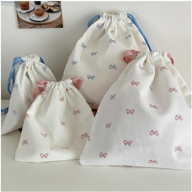 Bow Knot Drawstring Bag Korean Y2k Cosmetic Storage Pouch Women Wallet Sweet Kawaii String Mini Pouch Girl's Storage Mini Bag