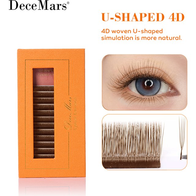 DeceMars U-Shaped 4D Brown Eyelash Extensions (12lines/Tray) for Makeup