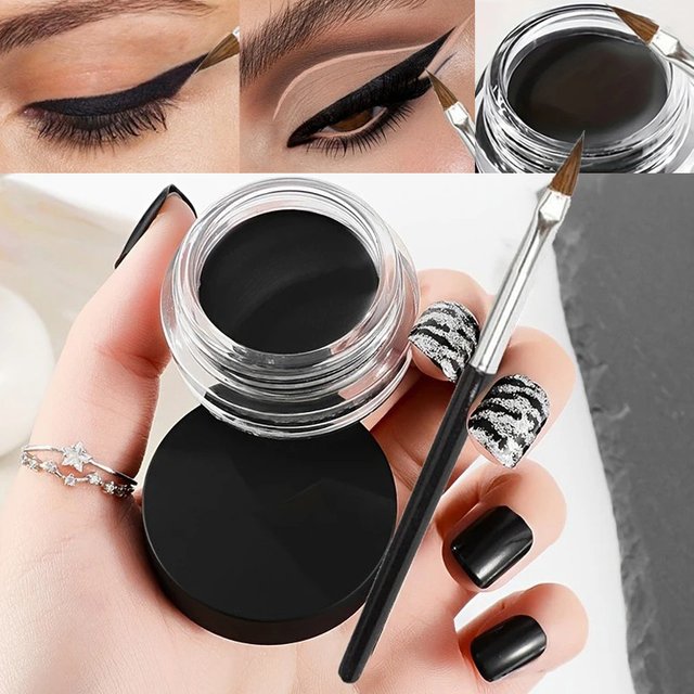 Black Eyeliner Cream Waterproof Long Lasting Beauty Cosmetics Matte Eyeliner Eyebrow Gel Eye Shadow Makeup Tools with Brush Set