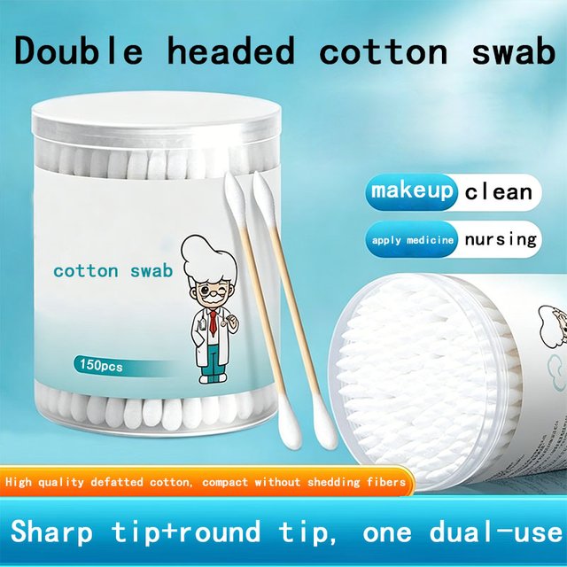 150-500Pcs Double Head Cotton Swabs Wooden Sticks Disposable Cotton Buds Pointed Round Tip Makeup Cleaning Ear Care Sticks