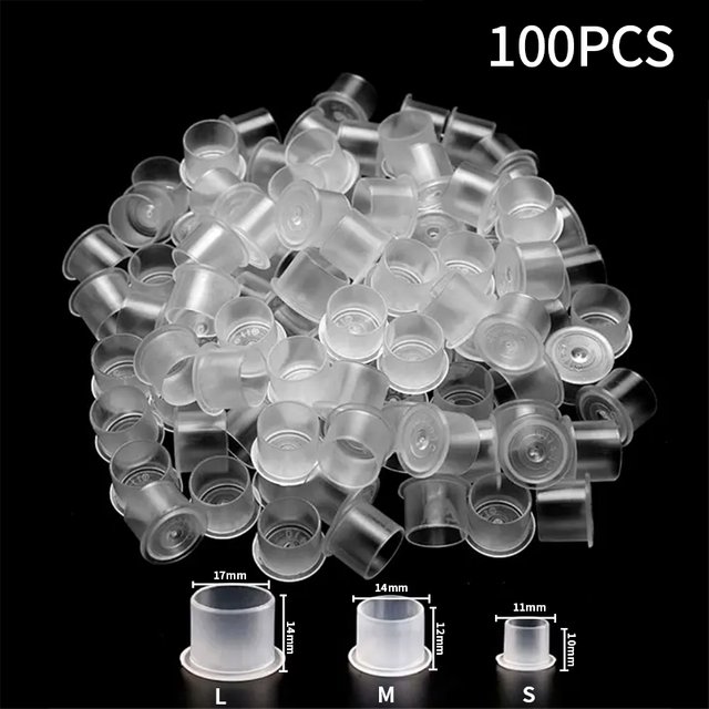 100Pcs POSEIDON Tattoo Ink Cups With Base Plastic Disposable Pigment Clear Permanent Makeup Tattoo Accessory Tattoo Ink Cups