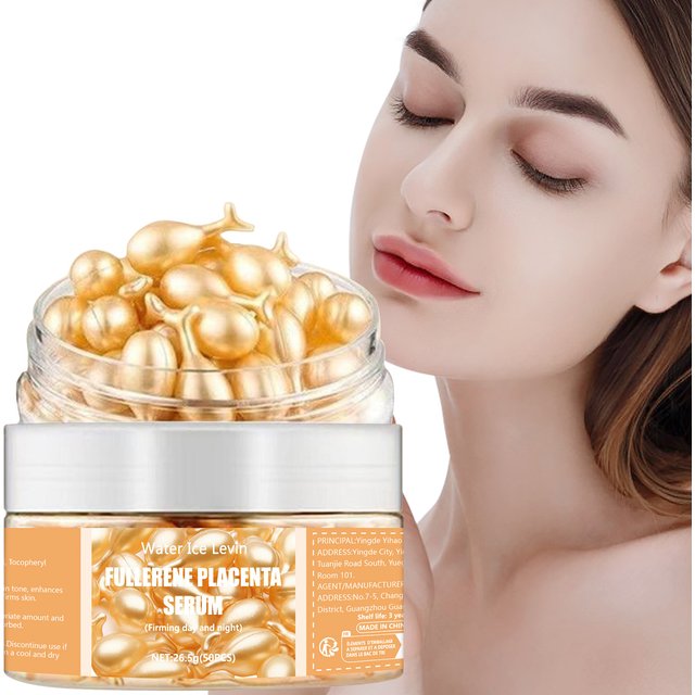 Peptide & Hyaluronic Acid Firming Face Serum Capsules with Elastin – Fullerene Placenta 50 Capsules Moisturizing Anti-Wrinkle