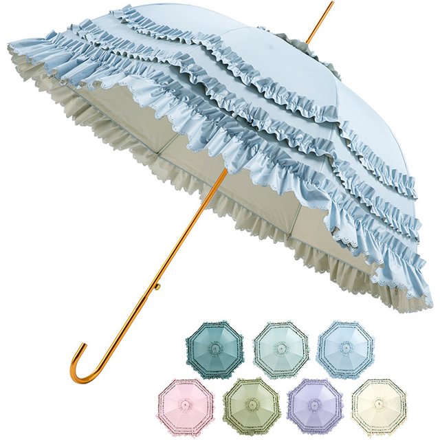 Princess Umbrella Skirt Lace Full Blackout Color Glue Sunscreen Long Handle Sunny and Rainy Umbrella