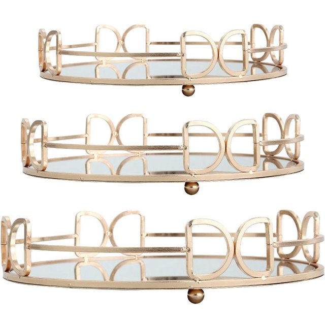 Decorative Glass Metal Tray Round Plate Mirror Decorative Cosmetics Tray Jewelry Perfume Organizer for All Occasions