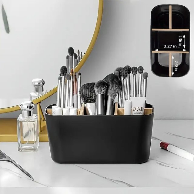 Makeup Brushes Holder with Bamboo 5 Slots Dividers Multipurpose Makeup Brush Comestic Tools Lipstick Desktop Storage Organizer