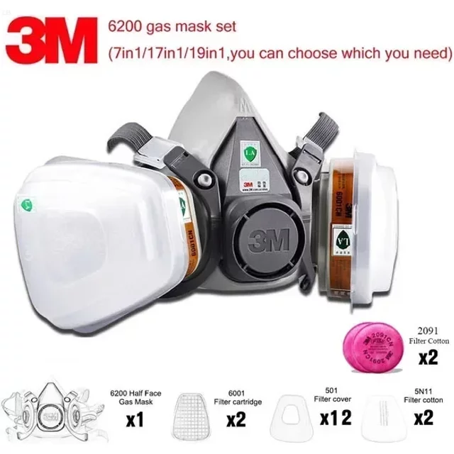 3M 6200 Gas Mask Gas-Proof Half Face Mask Series Combination Matched with 6001/2091/5n11 Filters Chemical Organic Protection