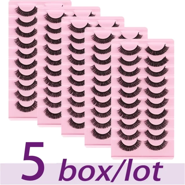 30Pairs/50Pairs D Curl Russian Strip Lashes Fluffy Volume False Eyelashes D Curl Dramatic Messy Make Up Fake Lashes