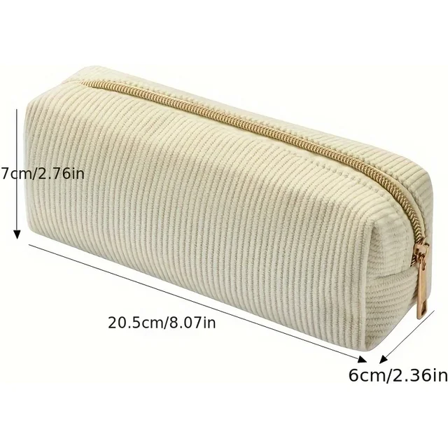 Simple Aesthetic Corduroy Pencil Case Pen Bag Zipper Stationery Storage Pouch for Students School Office Makeup Cosmetic