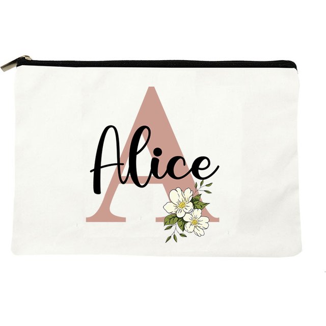 Floral Letters Custom Name Makeup Bag Best Gift for Bridesmaid Teachers Friends Women Purse Personalise Gift for Birthday