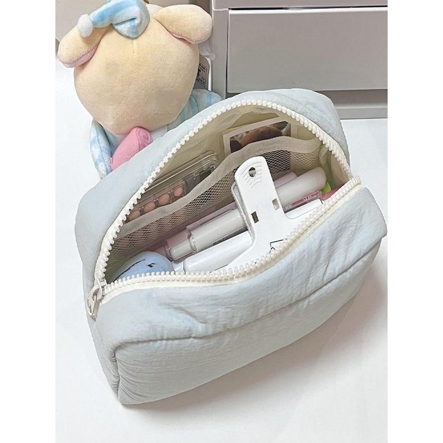 Cute Solid Color Pen Bag Canvas Large Capacity Pencil Case Cartoon Gift Cosmetic Bag Students