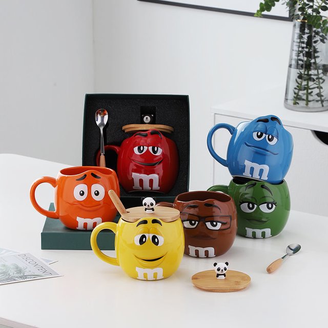 Gobelet à Eau en Céramique pour Expression Faciale, Chocolat Chaud, Haricots M, Grande Capacité, Ensemble Familial, Fournitures de Table, Cadeau Amusant, Marque, 680ml