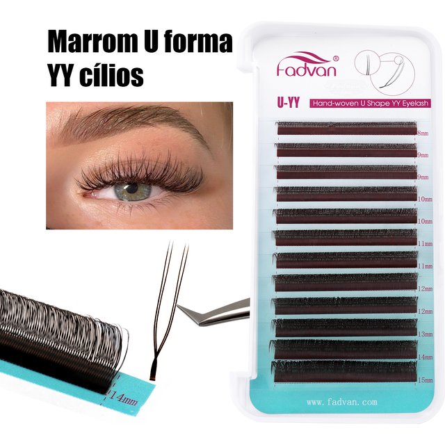 FADVAN Brown U Shape YY Lashes Extensions Natural Curl D 12Lines Soft Natural 2D UU Brazilian Mink Double-tips Lash Makeup Tool